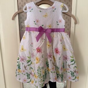 Blueberi Boulevard White Floral Dress with Purple Bow